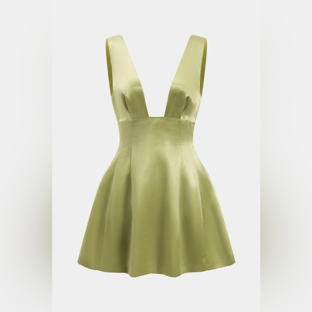 Micas satin backless pleated sleeveless mini dress GREEN-XS UP-11
